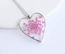 Heart Pressed Flower Pendant Necklace, Real Dried Flower Resin Jewellery