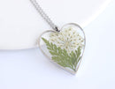 Heart Pressed Flower Pendant Necklace, Real Dried Flower Resin Jewellery