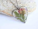 Heart Pressed Flower Pendant Necklace, Real Dried Flower Resin Jewellery