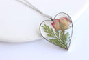 Heart Pressed Flower Pendant Necklace, Real Dried Flower Resin Jewellery