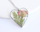 Heart Pressed Flower Pendant Necklace, Real Dried Flower Resin Jewellery