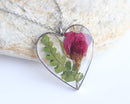 Heart Pressed Flower Pendant Necklace, Real Dried Flower Resin Jewellery