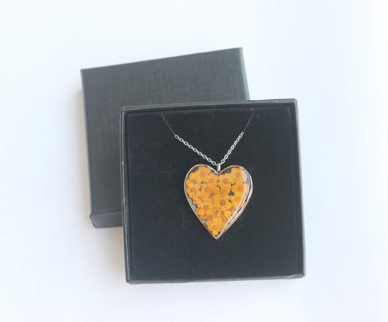 Heart Pressed Flower Pendant Necklace, Real Dried Flower Resin Jewellery