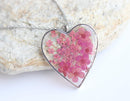 Heart Pressed Flower Pendant Necklace, Real Dried Flower Resin Jewellery