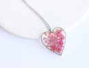 Heart Pressed Flower Pendant Necklace, Real Dried Flower Resin Jewellery