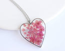 Heart Pressed Flower Pendant Necklace, Real Dried Flower Resin Jewellery