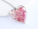 Heart Pressed Flower Pendant Necklace, Real Dried Flower Resin Jewellery