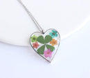 Heart Pressed Flower Pendant Necklace, Real Dried Flower Resin Jewellery