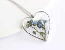 Heart Pressed Flower Pendant Necklace, Real Dried Flower Resin Jewellery