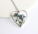 Heart Pressed Flower Pendant Necklace, Real Dried Flower Resin Jewellery