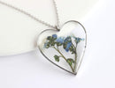 Heart Pressed Flower Pendant Necklace, Real Dried Flower Resin Jewellery