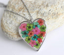 Heart Pressed Flower Pendant Necklace, Real Dried Flower Resin Jewellery