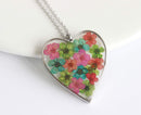 Heart Pressed Flower Pendant Necklace, Real Dried Flower Resin Jewellery