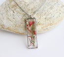 Rectangle Pressed Flower Pendant Necklace, Real Dried Flower Resin Jewellery