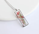 Rectangle Pressed Flower Pendant Necklace, Real Dried Flower Resin Jewellery