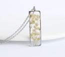 Rectangle Pressed Flower Pendant Necklace, Real Dried Flower Resin Jewellery