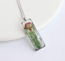 Rectangle Pressed Flower Pendant Necklace, Real Dried Flower Resin Jewellery