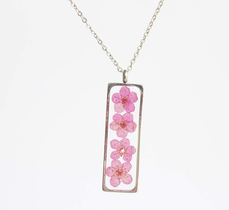 Rectangle Pressed Flower Pendant Necklace, Real Dried Flower Resin Jewellery