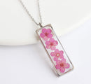 Rectangle Pressed Flower Pendant Necklace, Real Dried Flower Resin Jewellery