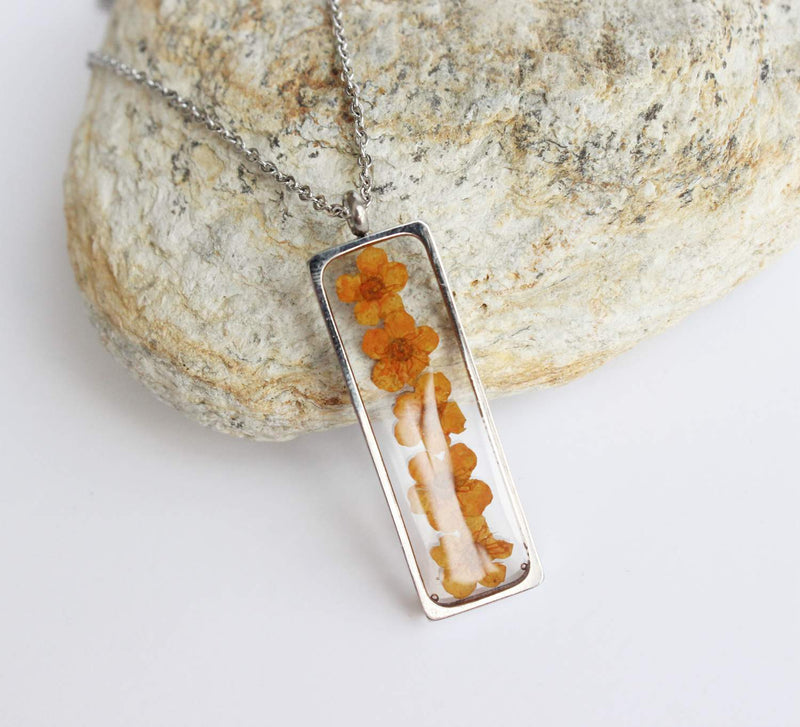 Rectangle Pressed Flower Pendant Necklace, Real Dried Flower Resin Jewellery