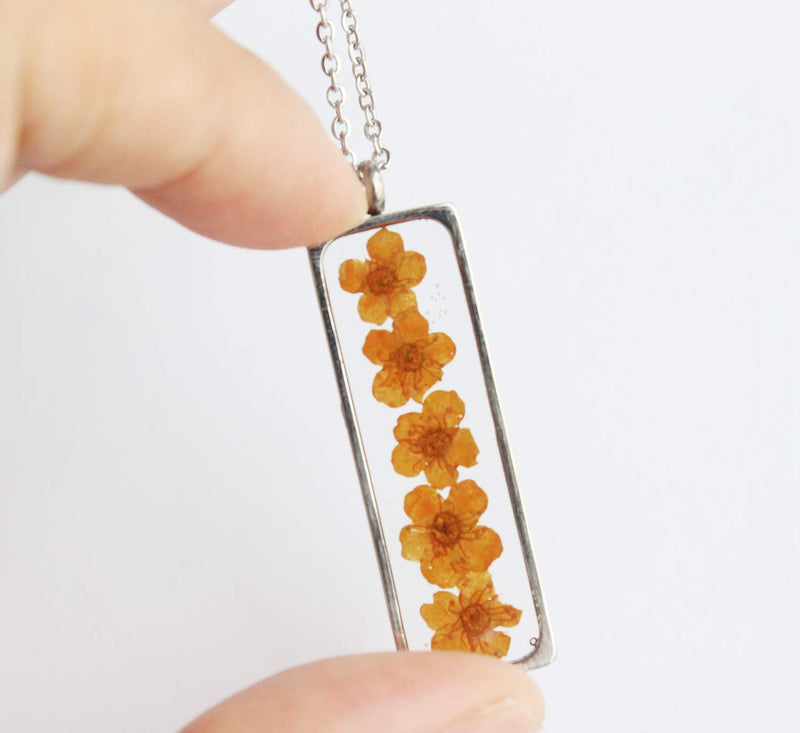 Rectangle Pressed Flower Pendant Necklace, Real Dried Flower Resin Jewellery