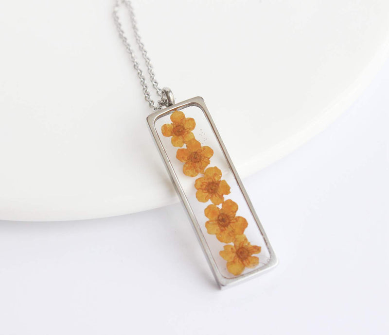 Rectangle Pressed Flower Pendant Necklace, Real Dried Flower Resin Jewellery