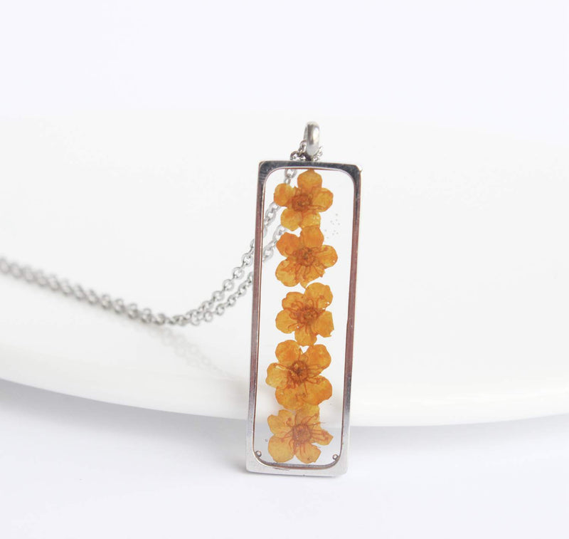 Rectangle Pressed Flower Pendant Necklace, Real Dried Flower Resin Jewellery