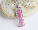 Rectangle Pressed Flower Pendant Necklace, Real Dried Flower Resin Jewellery