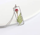 Rectangle Pressed Flower Pendant Necklace, Real Dried Flower Resin Jewellery