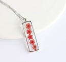 Rectangle Pressed Flower Pendant Necklace, Real Dried Flower Resin Jewellery