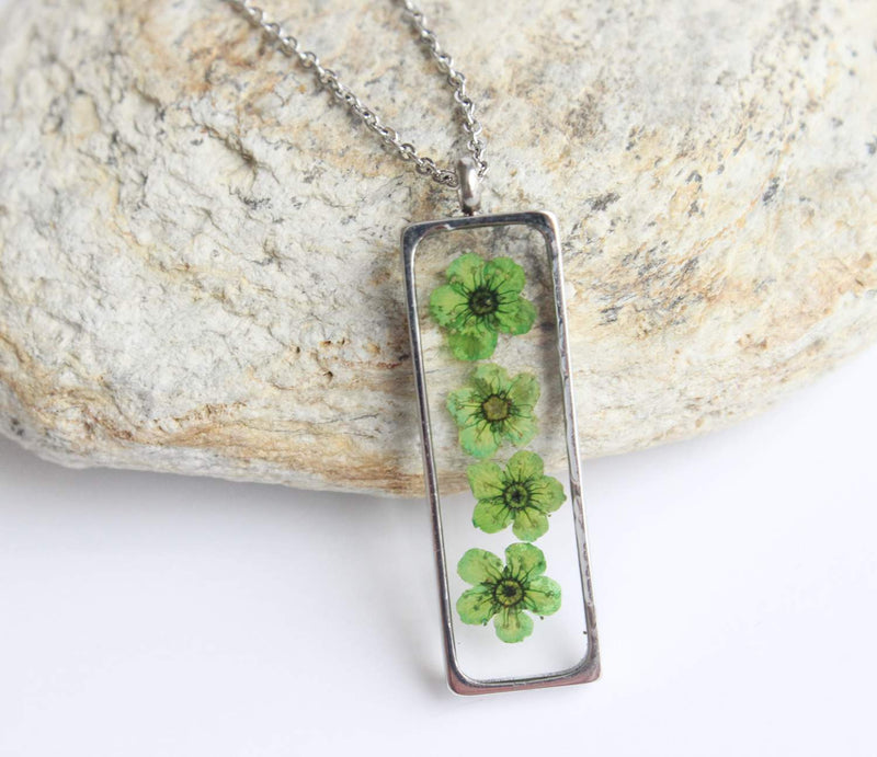 Rectangle Pressed Flower Pendant Necklace, Real Dried Flower Resin Jewellery