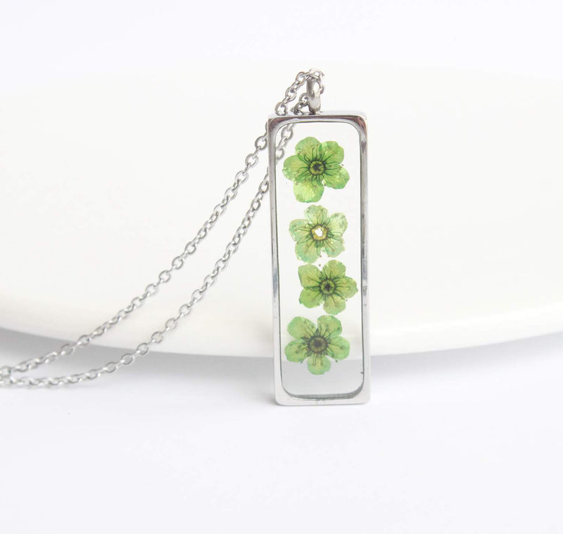 Rectangle Pressed Flower Pendant Necklace, Real Dried Flower Resin Jewellery