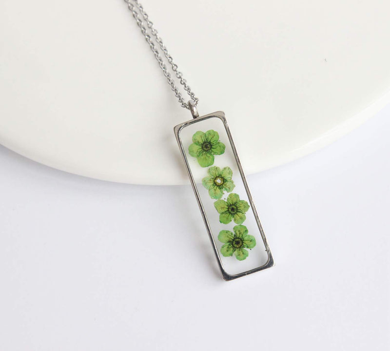 Rectangle Pressed Flower Pendant Necklace, Real Dried Flower Resin Jewellery