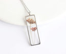 Rectangle Pressed Flower Pendant Necklace, Real Dried Flower Resin Jewellery