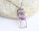 Rectangle Pressed Flower Pendant Necklace, Real Dried Flower Resin Jewellery