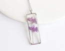 Rectangle Pressed Flower Pendant Necklace, Real Dried Flower Resin Jewellery