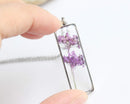 Rectangle Pressed Flower Pendant Necklace, Real Dried Flower Resin Jewellery