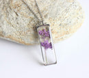 Rectangle Pressed Flower Pendant Necklace, Real Dried Flower Resin Jewellery