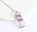 Rectangle Pressed Flower Pendant Necklace, Real Dried Flower Resin Jewellery