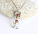 Rectangle Pressed Flower Pendant Necklace, Real Dried Flower Resin Jewellery