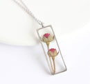 Rectangle Pressed Flower Pendant Necklace, Real Dried Flower Resin Jewellery