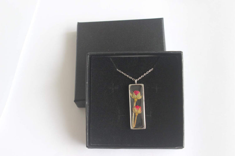 Rectangle Pressed Flower Pendant Necklace, Real Dried Flower Resin Jewellery