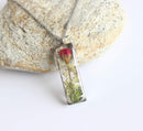 Rectangle Pressed Flower Pendant Necklace, Real Dried Flower Resin Jewellery