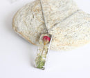 Rectangle Pressed Flower Pendant Necklace, Real Dried Flower Resin Jewellery