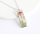 Rectangle Pressed Flower Pendant Necklace, Real Dried Flower Resin Jewellery