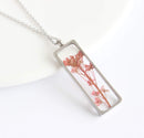 Rectangle Pressed Flower Pendant Necklace, Real Dried Flower Resin Jewellery