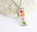 Rectangle Pressed Flower Pendant Necklace, Real Dried Flower Resin Jewellery