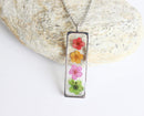 Rectangle Pressed Flower Pendant Necklace, Real Dried Flower Resin Jewellery