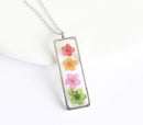 Rectangle Pressed Flower Pendant Necklace, Real Dried Flower Resin Jewellery