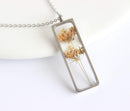 Rectangle Pressed Flower Pendant Necklace, Real Dried Flower Resin Jewellery